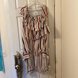 Torrid striped crop off the shoulder top with matching  high low maxi skirt